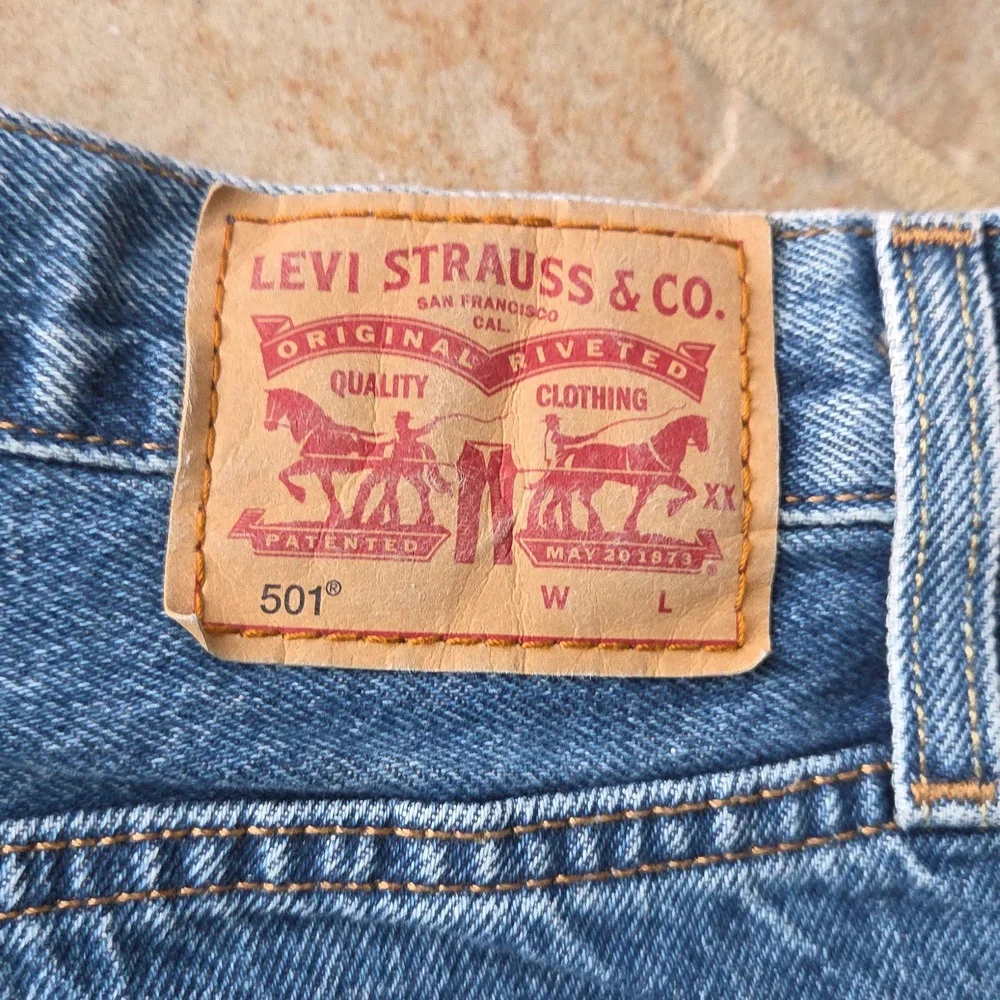 Levi’s 501 High Rise Distressed Cutoff Denim Jean Shorts Button Fly Blue